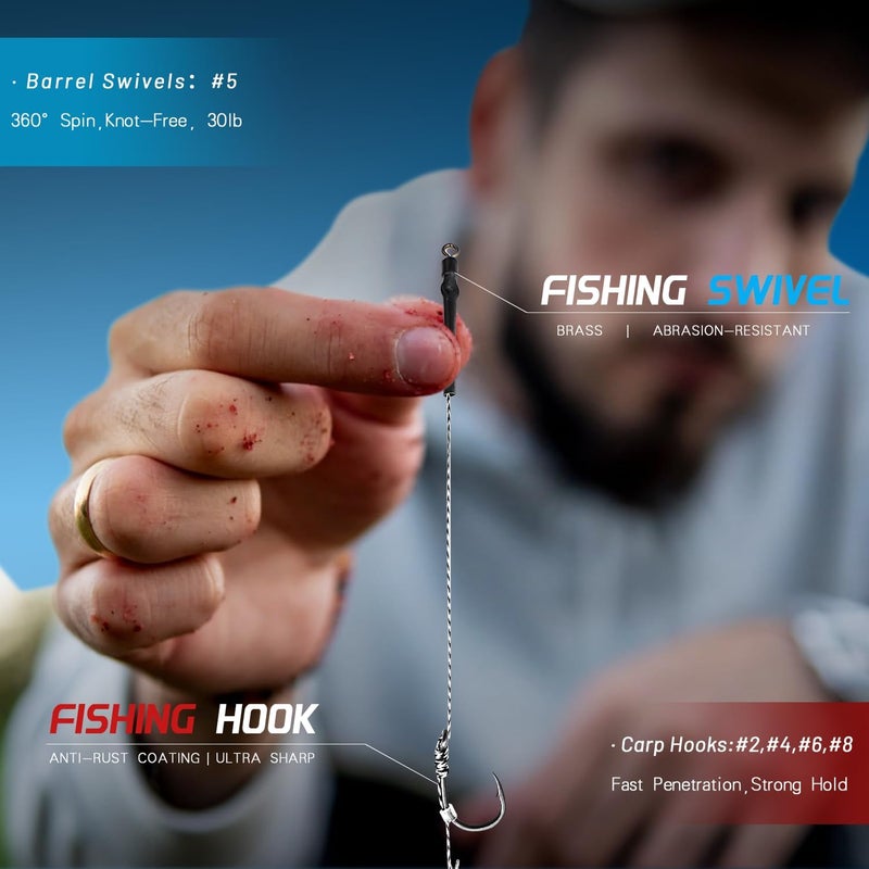Vipfish 24 Pack Pre-Tied Carp Rigs with Sharp Hooks, Swivel & PE Line – Hook The Big One with Boilies, Pellets & Corn – The Ultimate Carp Fishing Equipment - Image 4